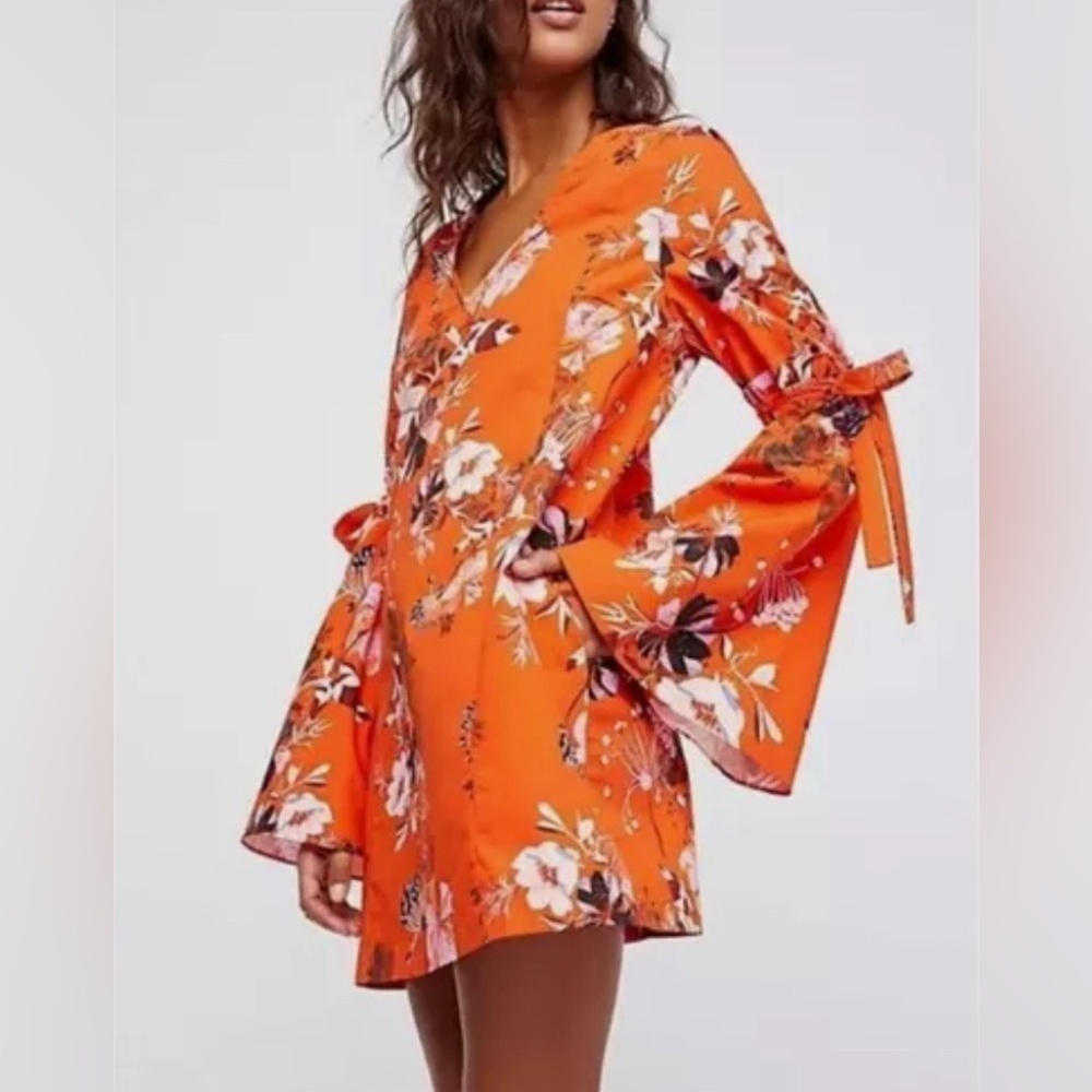 Free People Dress Lover of Mine Floral Fall Mini Dress Orange XS